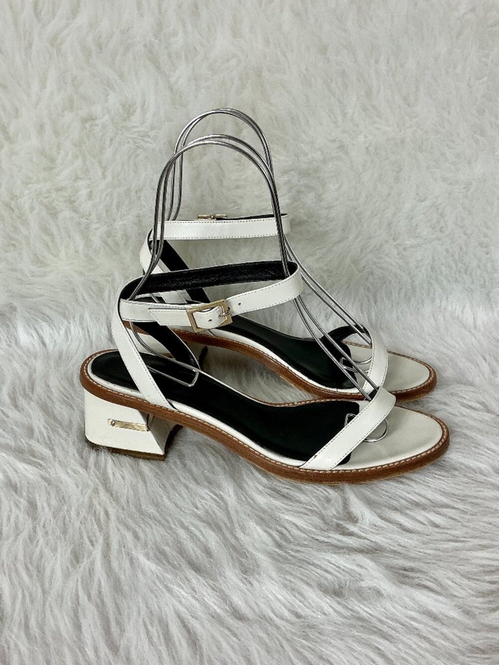Tibi Peyton Ivory Leather Ankle Wrap Sandal EU 38 US 8